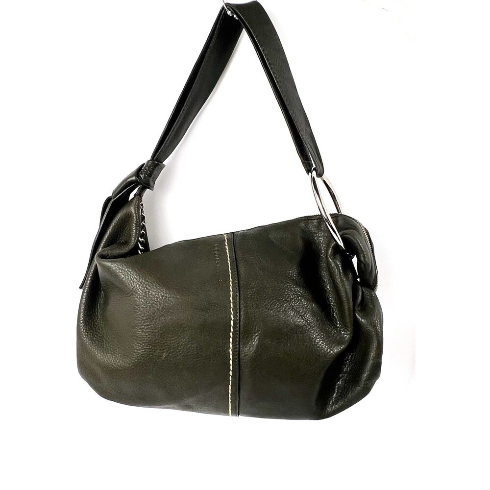 Y2K Robert Pietri Olive Green Leather Shoulder Bag Handbag Purse Silver Hardware